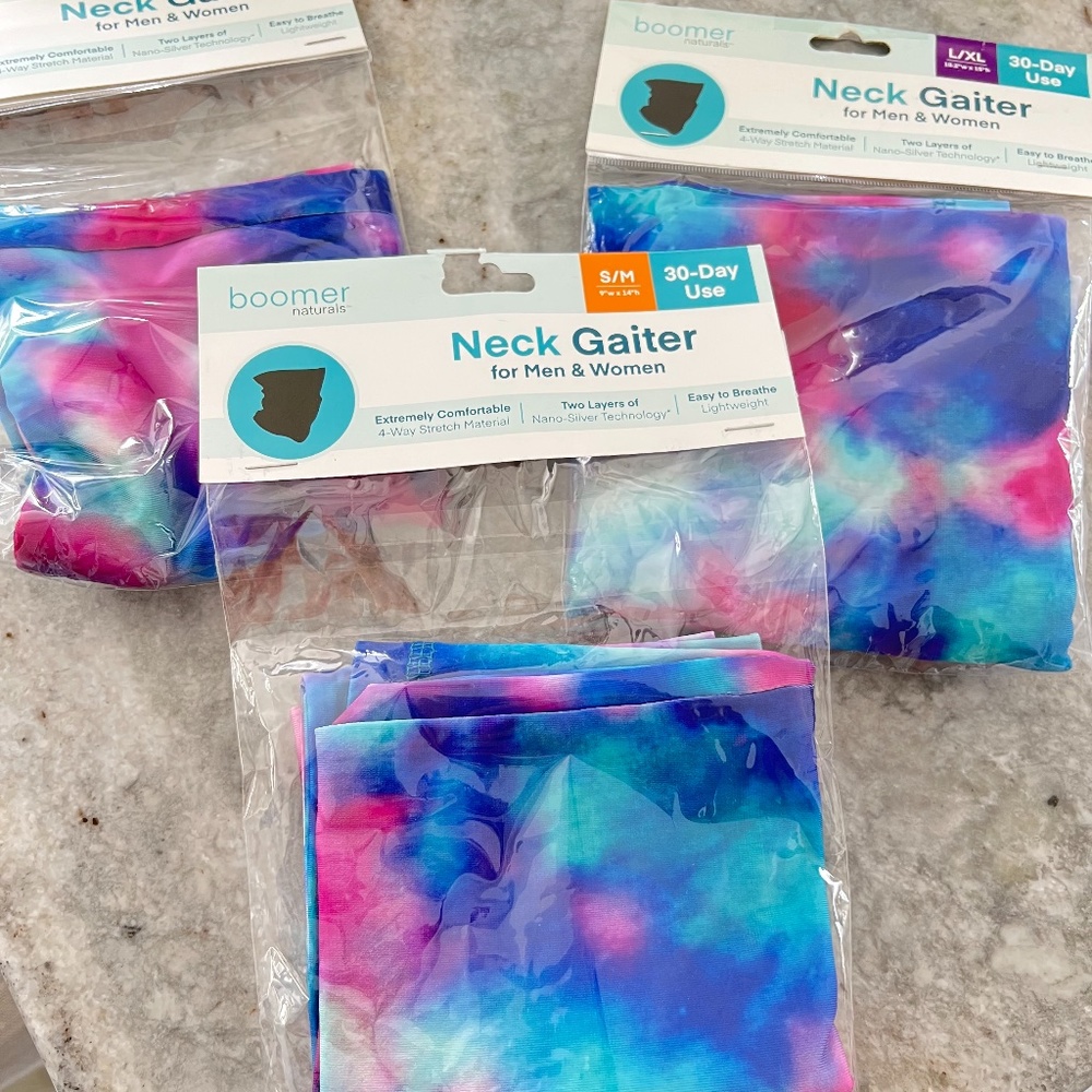 NEW LOT OF 3 Boomer Naturals Tie Dye Neck Gaiter Size S/M 2 Layer Technology